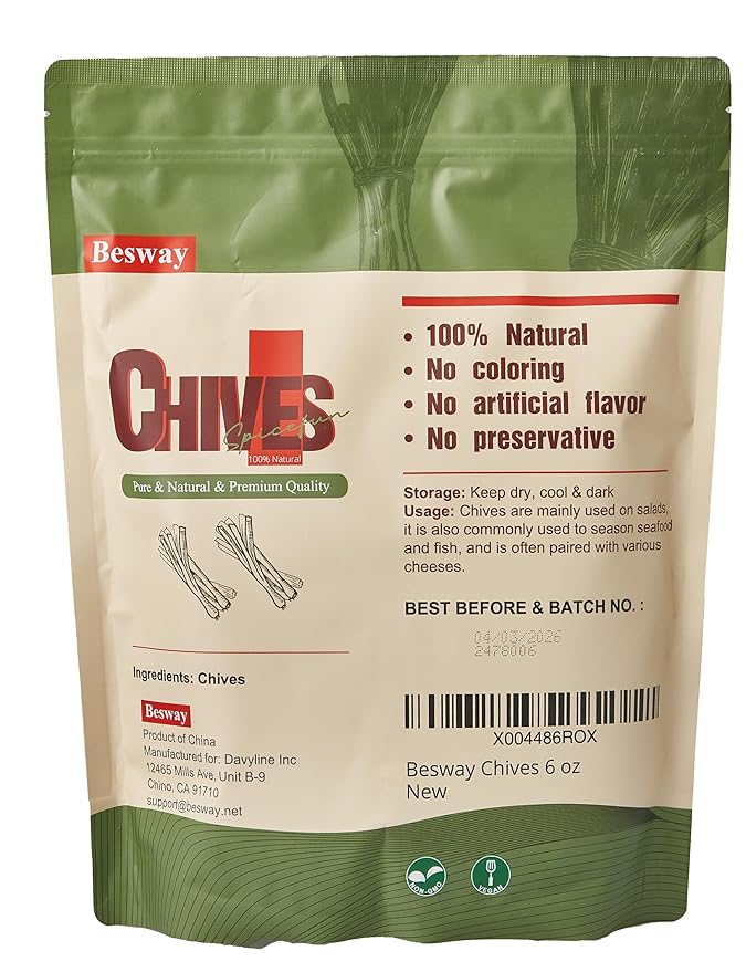 Besway Chives 6 oz(170g), Premium Dried Green Chives - Perfectly Chopped for Culinary Use, 100% Natural