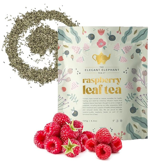 Raspberry Leaf Tea, Loose Leaf Herbal Tea ??Supports Pregnancy & Labor Prep, Natural Menstrual Pain Relief ??Women's Health ??4.4 oz Resealable Bag (Makes 50 Cups) ??The Elegant Elephant