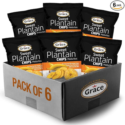 Grace Sweet Plantain Chips 2.5oz - 6 Pack Individual Bags - Jamaican Snacks - Caribbean Gluten Free Banana Platanitos - Non-GMO & No Trans Fat - Low Sodium Chips