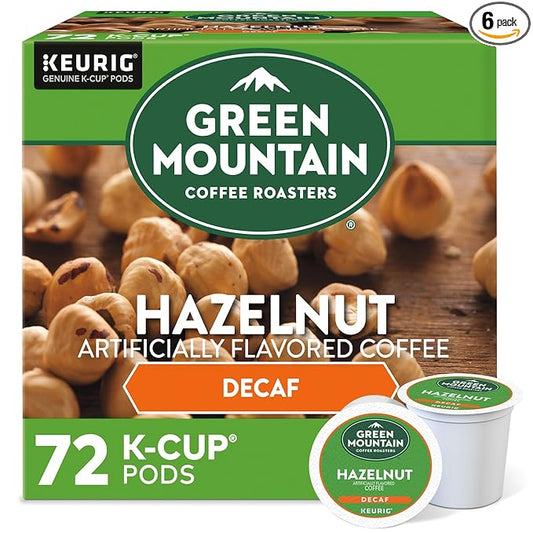 Green Mountain Coffee Roasters Hazelnut Decaf Keurig Single-Serve K-Cup pods, Light Roast Coffee, 72 Count