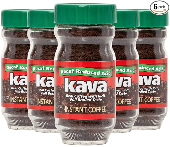 Kava Decaf Acid Reduced Instant Coffee, 4 Ounce Jar (Pack of 6)