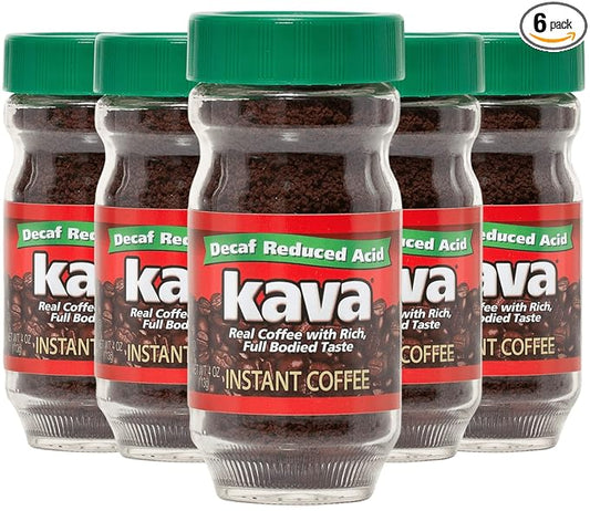 Kava Decaf Acid Reduced Instant Coffee, 4 Ounce Jar (Pack of 6)