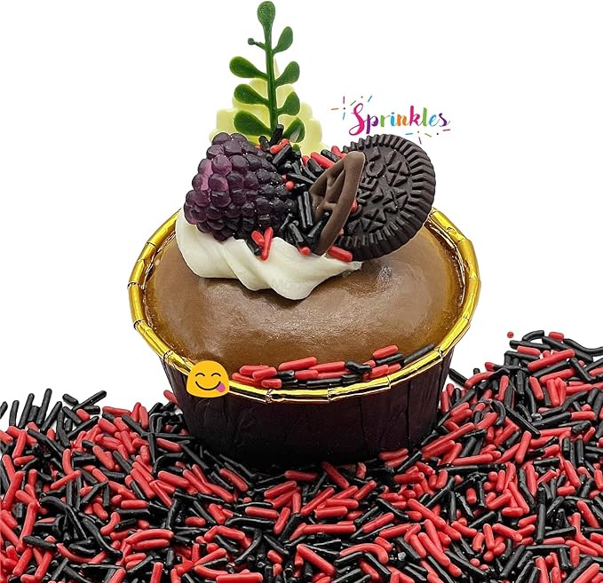 SE Si&Moos Black and Red Sprinkles Edible Red and Black Jimmies Soft Jimmy Sprinkles Halloween Cake Decorations Christmas Cookie Decorations for Cake Decorating, Ice Cream Toppings & Baking 2.75 OZ