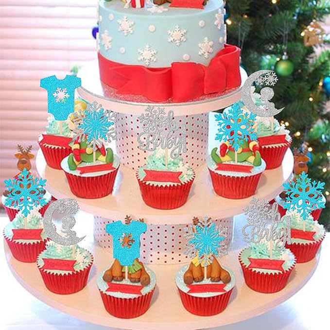 30 PCS Snowflake Oh Baby Cupcake Toppers Glitter Winter Sweater Moon Snowflake Cupcake Picks Baby Shower It's a Boy Cake Decorations for Baby Shower Kids Birthday Christmas Party Supplies
