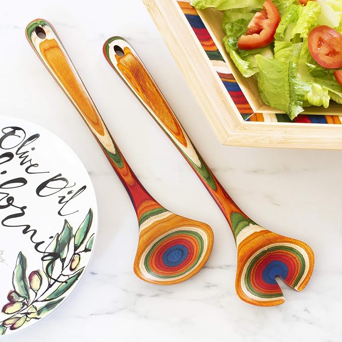 Totally Bamboo Baltique Marrakesh Collection Wooden Salad Serving Utensils Set, 11-3/4" Long