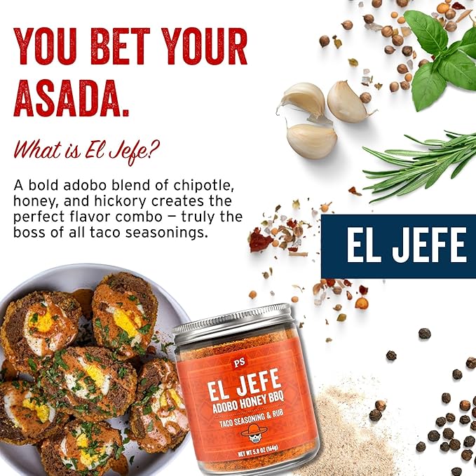PS Seasoning El Jefe - Adobo Honey Spice Blend & Adobo All-Purpose Seasoning Dry Rub for Tacos, Fajitas, Chicken, Pork, Beef - Mexican Street Taco Seasoning Mix for Grilling, Smoking, Baking, Roasting