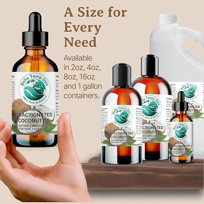 Bella Terra Oils - Liquid Organic Fractionated Coconut Oil 16oz - The Ideal Mix of MCTs & Fatty Acids, A Lustrous Elixir for Daily Skin Care