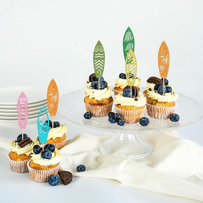 24Pcs Surfboard Cupcake Toppers Swimming Pool Birthday Party Decorations Picks Surfboard Mini Accents for Swimming Pool Summer Beach Party Baby Shower Party Supplies