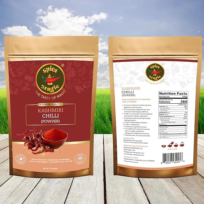 Spice Magic Kashmiri Chilli Powder ~ 7oz (200g) I 100% Pure, Aromatic & Natural I Low Heat I Non-GMO I Indian Origin - Red Pepper Powder