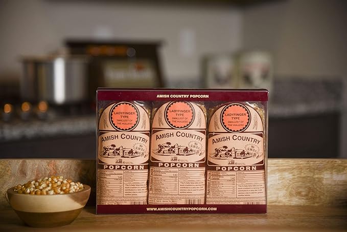 Amish Country Popcorn | 3 (1 Lb Bags) Ladyfinger Kernels Gift Set | Old Fashioned, Non-GMO and Gluten Free
