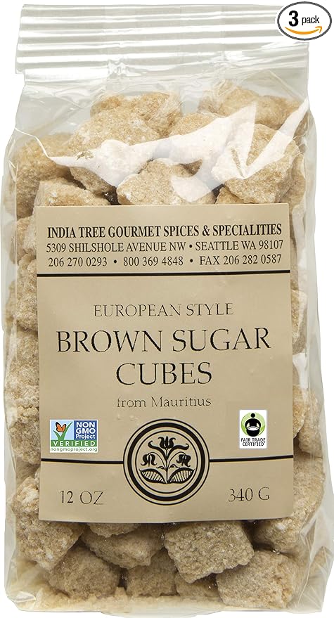 India Tree Demerara Brown Sugar Cubes from Mauritius| Fair Trade Vegan NonGMO Gluten Free All-Natural Gourmet Sweetener for Coffee, Tea, and Baking | 12 Oz Bag (Pack of 3)