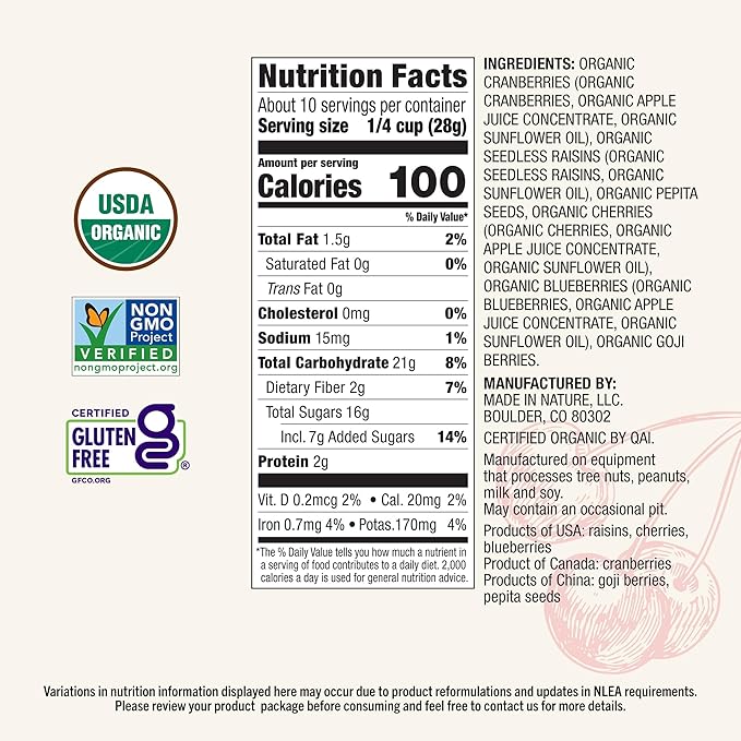 Made In Nature Organic Superberry Fruit Fusion, 10 Ounce (Pack of 1) ??Fruit and Nut Trail Mix, Non-GMO, Unsulfured, Gluten Free