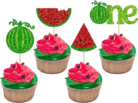 24Pcs Watermelon Cupcake Toppers One in a Melon Cupcake Picks Watermelon First Year Birthday Baby Girl First Birthday Party Cake Decorations Baby Shower Boy Girl 1st Birthday Supplies