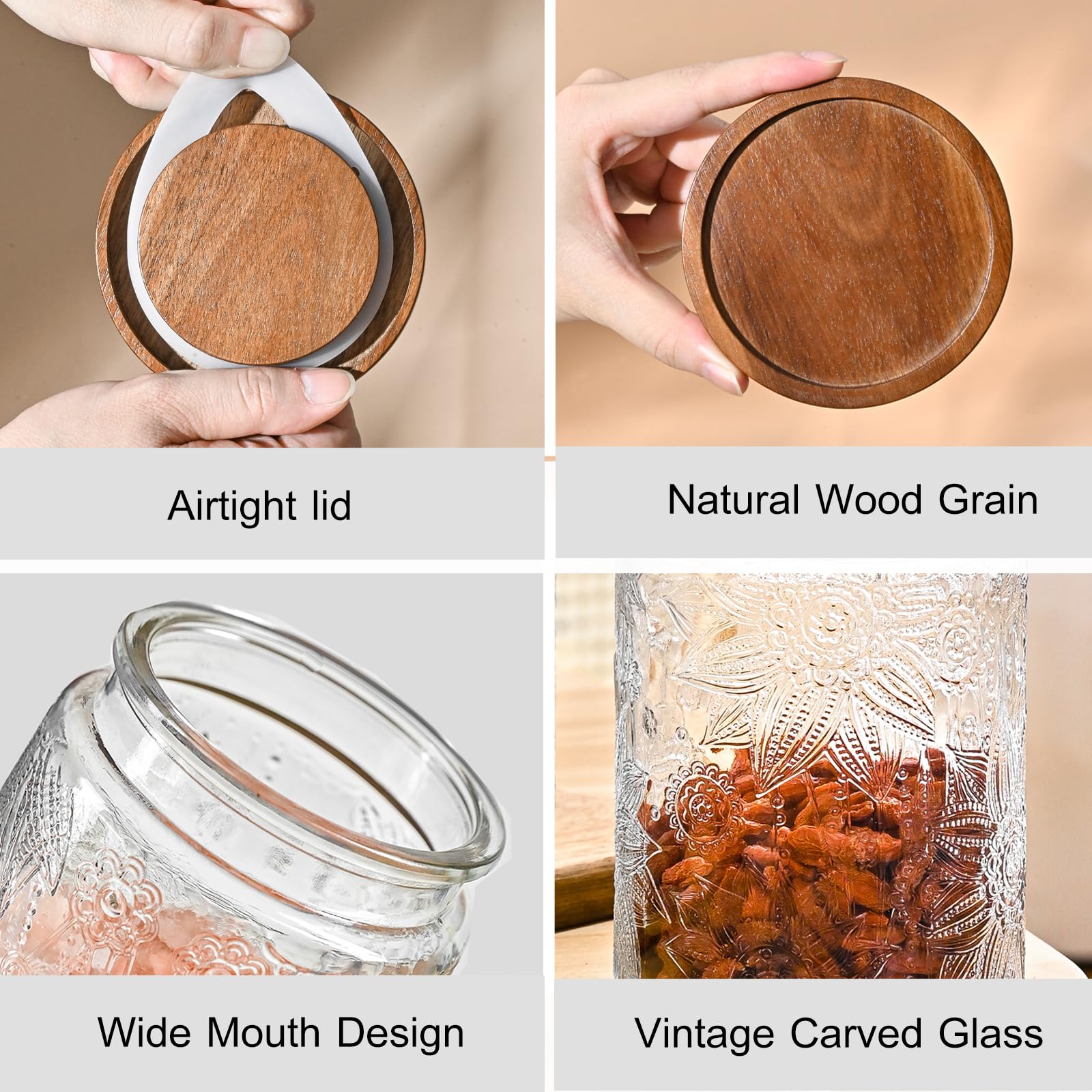 Adodeen 32oz Vintage Glass Jars With Lids, Airtight Food Storage Containers, Kitchen Canisters For