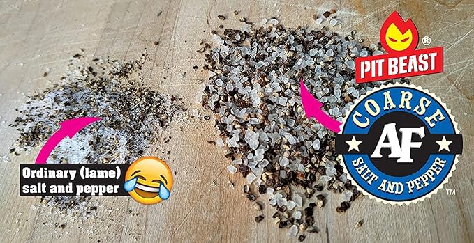 Pit Beast Coarse AF Salt and Pepper Spice Blend Dalmatian BBQ Rub | THE COARSEST SALT AND PEPPER | Steaks, Brisket, Chicken, Burgers | 14oz.