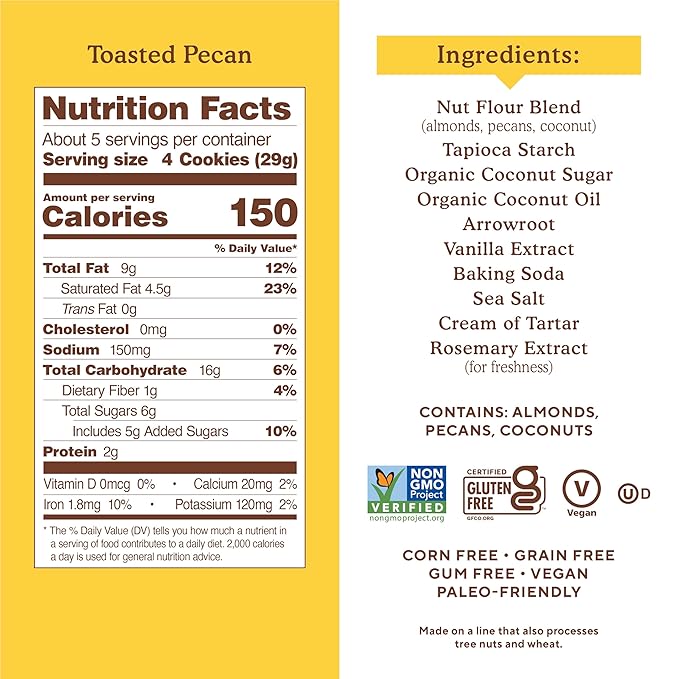 Simple Mills Almond Flour Crunchy Cookies, Toasted Pecan - Gluten Free, Vegan, Healthy Snacks, Made with Organic Coconut Oil, 5.5 Ounce (Pack of 1)