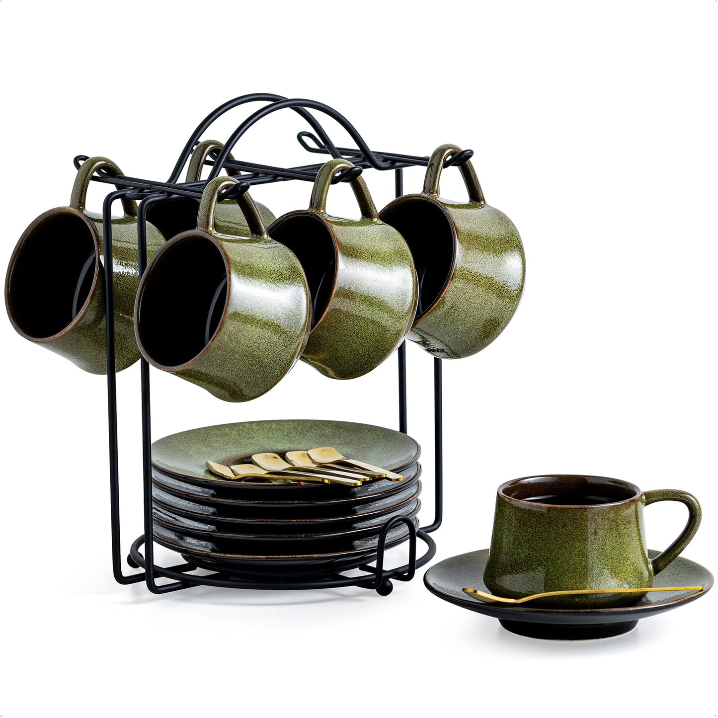 YHOSSEUN Ceramic Espresso Cups Set of 6, 4 Oz Expresso Shots Cup, Green