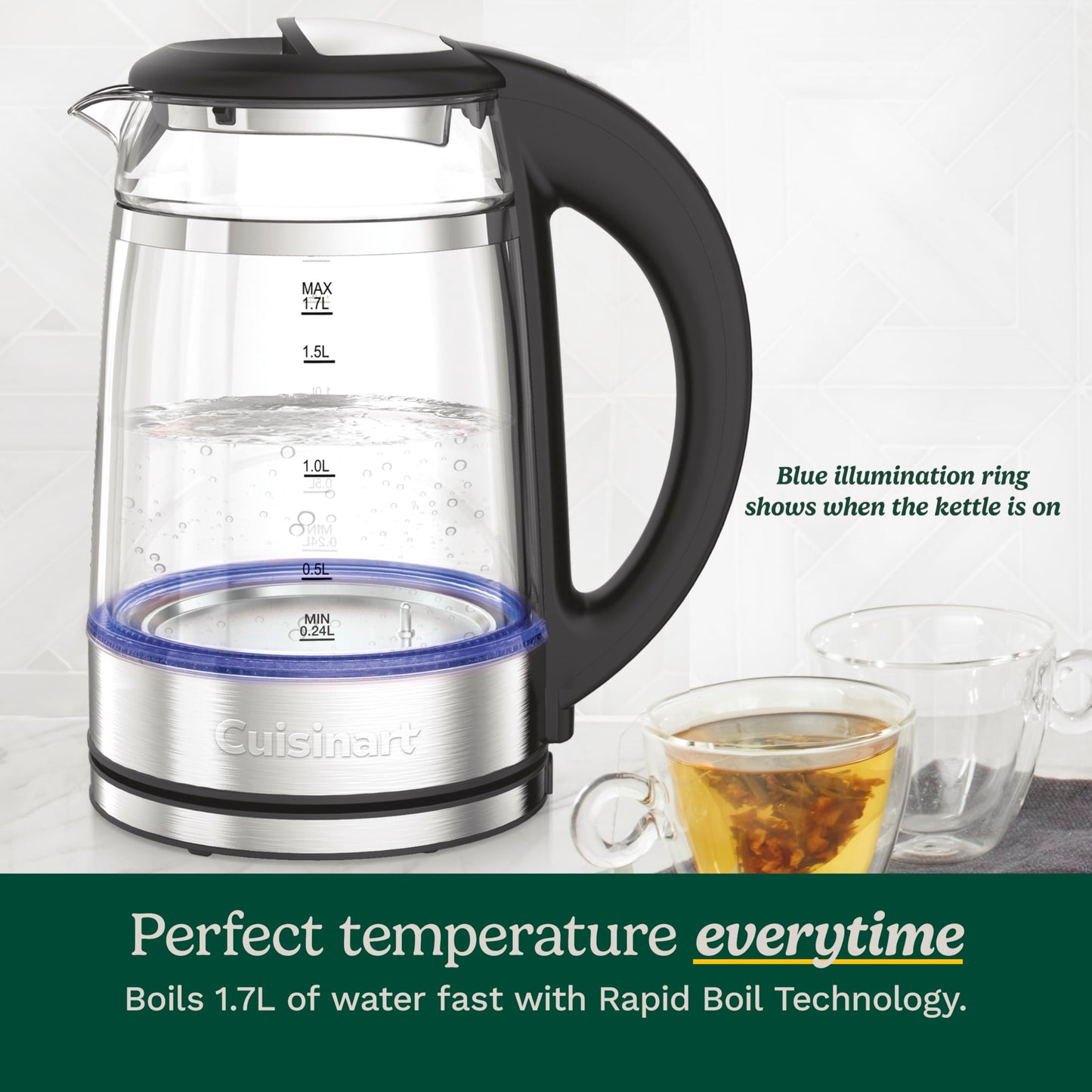 Cuisinart 1.7L Glass Variable Temperature Control Electric Kettle 110°F–212°F with Touchscreen