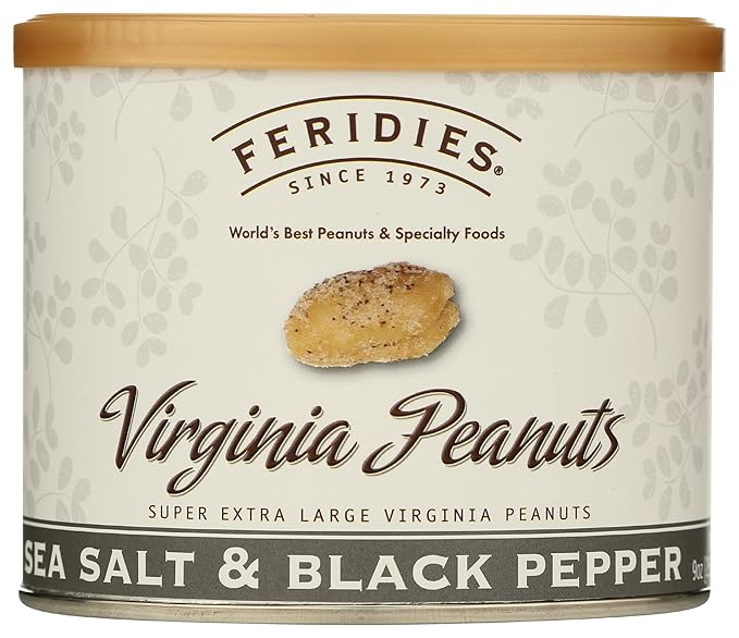 FERIDIES Salt and Pepper Peanuts, Super Extra Large Salted Virginia Peanuts, 9oz CAN