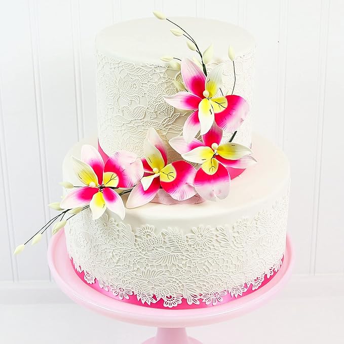 Global Sugar Art Double Orchid Spray Sugar Cake Flowers, Dark Pink & Yellow, 1 Count by Chef Alan Tetreault