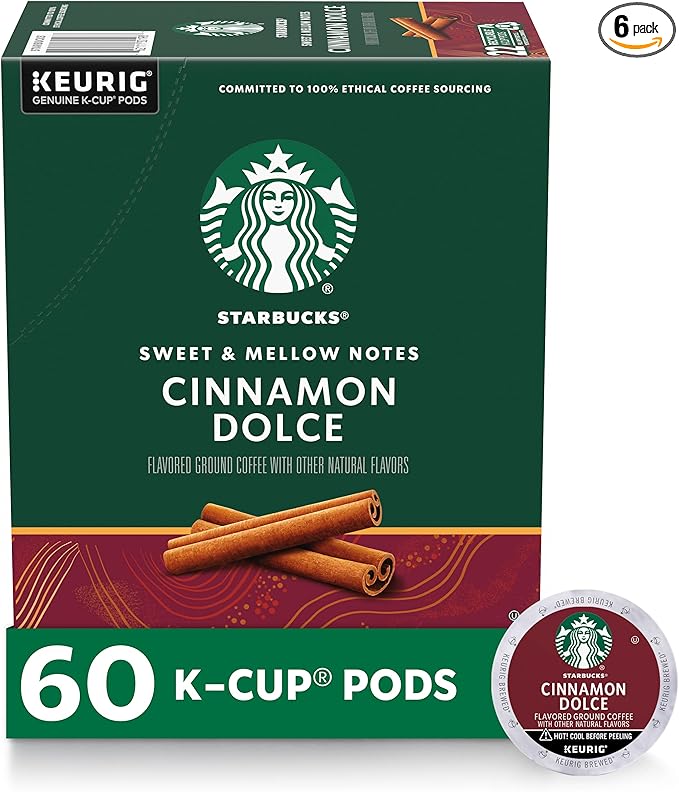 Starbucks K-Cup Coffee Pods, Cinnamon Dolce Flavored Coffee for Keurig Brewers, Naturally Flavored, 100% Arabica, 6 boxes (60 pods total)