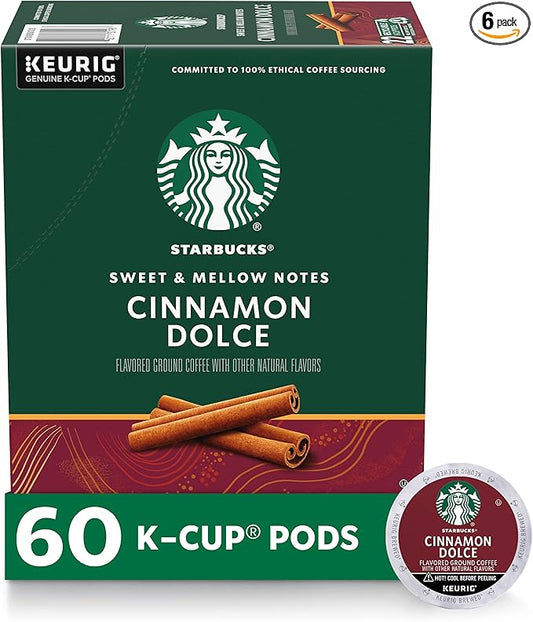 Starbucks K-Cup Coffee Pods, Cinnamon Dolce Flavored Coffee for Keurig Brewers, Naturally Flavored, 100% Arabica, 6 boxes (60 pods total)