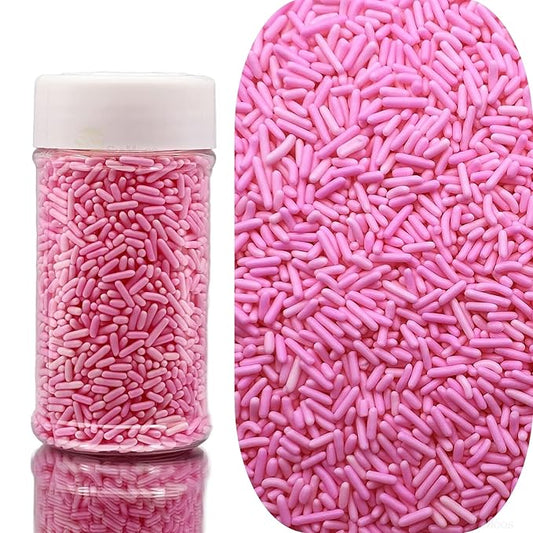 SE Si&Moos Pink Sprinkles Edible Pink Jimmies Soft Jimmy Sprinkles Halloween Cake Decorations Christmas Cookie Decorations for Topping Ice Cream, Cookies, Cakes, Cupcakes, Dessert Decorating 2.75 OZ