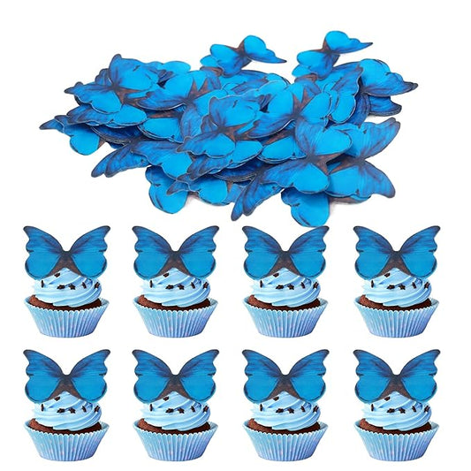 48Pcs Edible Wafer Paper Butterfly Cupcake Toppers 3D Cake Realistic Butterfly Dessert Decoration for Birthday Party Wedding Food Decorations - Bule