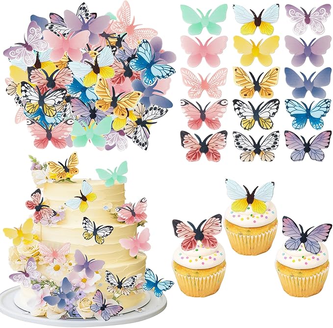 ZHUOWEISM 72 PCS Edible Butterfly Cupcake Toppers - Wafer Paper Butterflies - Colorful - Multiple Occasion