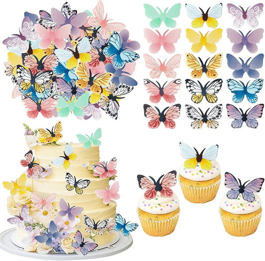 ZHUOWEISM 72 PCS Edible Butterfly Cupcake Toppers - Wafer Paper Butterflies - Colorful - Multiple Occasion