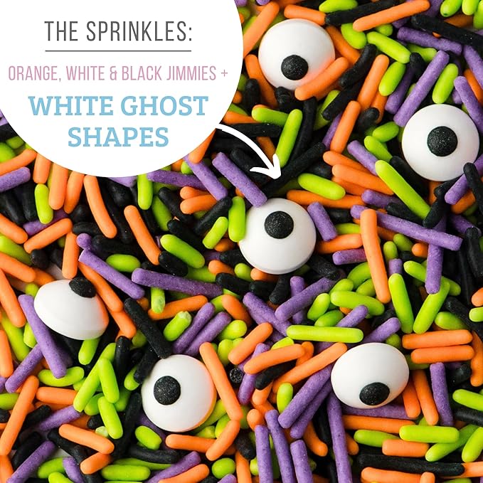 Halloween Frosting Kit with Sprinkles & Eyeballs ??11.31 oz Decorating Set with 3 Frosting Tubes (Orange, Black, White), 4 Nozzles & 2 oz Sprinkle Mix ??Cookie & Cupcake Kit for Kids & Families