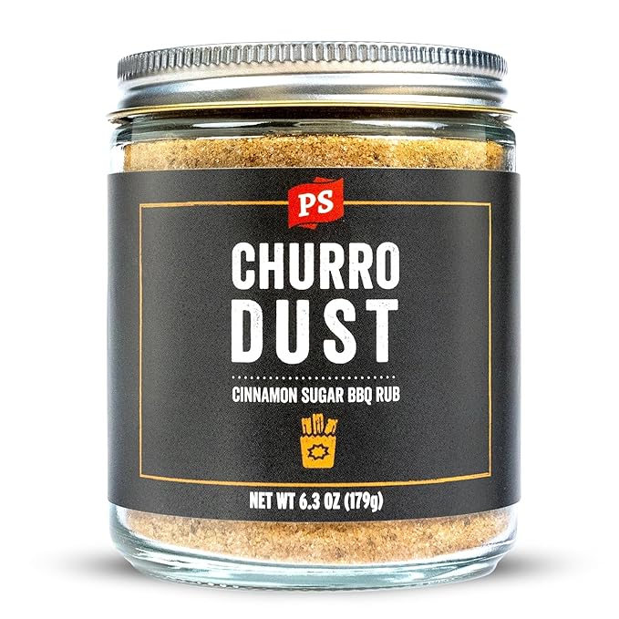 PS Seasoning Churro Dust - Cinnamon Sugar BBQ Seasonings and Rubs for Smoking, Grilling, Baking - Sweet and Smoky Dry Rub, BBQ Rubs and Spices for Grilling Ribs, Pulled Pork, Chops, Wings, 6.3oz