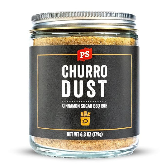 PS Seasoning Churro Dust - Cinnamon Sugar BBQ Seasonings and Rubs for Smoking, Grilling, Baking - Sweet and Smoky Dry Rub, BBQ Rubs and Spices for Grilling Ribs, Pulled Pork, Chops, Wings, 6.3oz