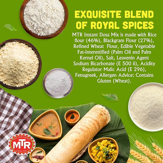MTR Instant Dosa Mix - Ready to Cook Authentic Indian Breakfast, Lunch, Dinner or Snack Meal - No Added Preservatives - A Quick & Easy Recipe Suitable for Vegetarians - (500g, Pack of 3)