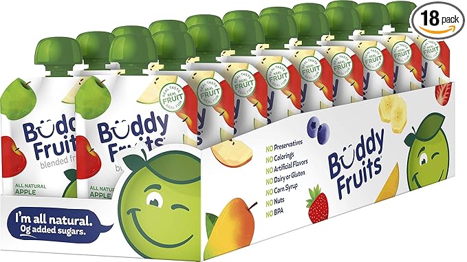 Buddy Fruits Snacks To Go Orchard Blend Unsweetened Applesauce 3.2oz Pouch (18pk) Gluten-Nut-Dairy-Preservatives-BPA Free, Non GMO, Kosher