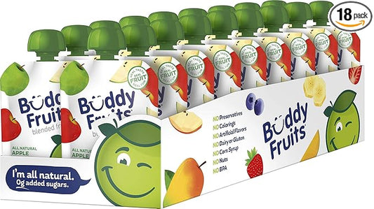 Buddy Fruits Snacks To Go Orchard Blend Unsweetened Applesauce 3.2oz Pouch (18pk) Gluten-Nut-Dairy-Preservatives-BPA Free, Non GMO, Kosher