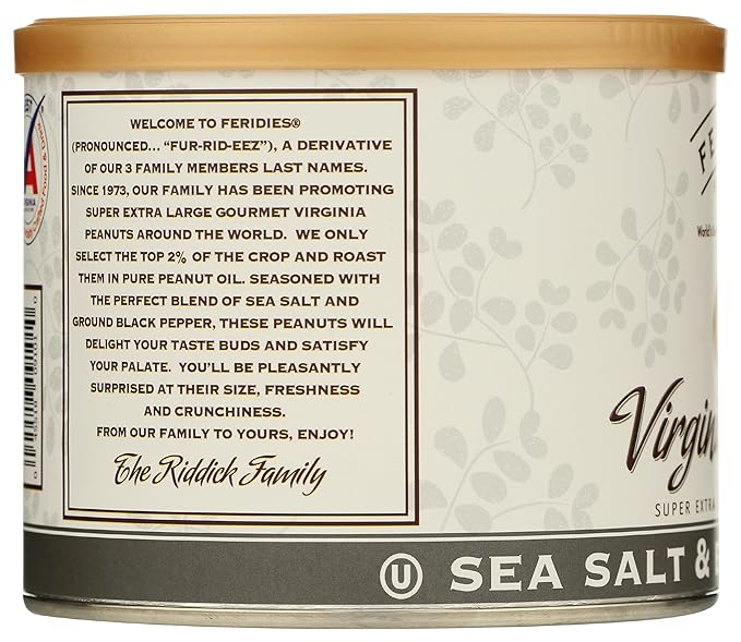 FERIDIES Salt and Pepper Peanuts, Super Extra Large Salted Virginia Peanuts, 9oz CAN