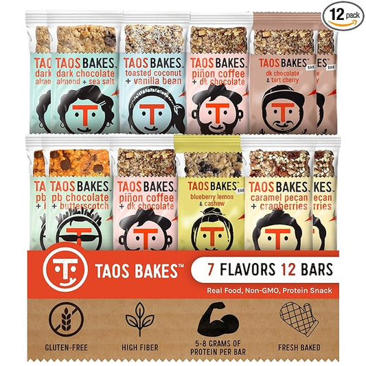 Taos Bakes - Variety Pack - Breakfast Bars - High Protein and High Fiber packed Granola Bars - Gluten Free & Non-GMO - Healthy Snacks for Adults & Kids – Trail Mix Bars - 12 Pack, 1.8oz ea