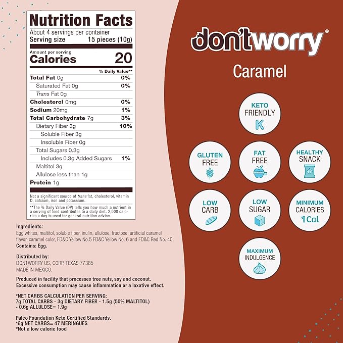 Don't Worry Meringue Cookies Keto Friendly - Low Calories per piece!, Healthy Candy, Gluten Free Cookies, Low Carb, Low Sugar Snacks - 4 Pack