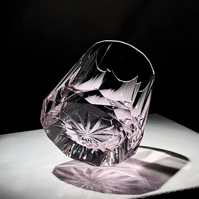 Edo style Hand Cut Crystal Whisky Glass 250ml Whiskey Glasses -Cocktail-Vodka-Beer Drinkingware Glasses In Gift Carto (baby pink)