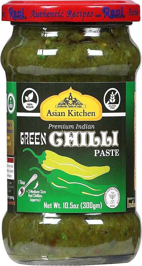 Asian Kitchen Green Chilli Cooking Paste 10.58oz (300g) Glass Jar ~ Vegan | Gluten Free | NON-GMO | No Colors | Indian Origin