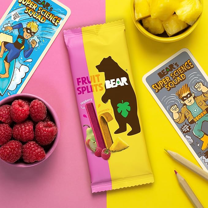 BEAR Real Fruit Snack Splits - Gluten Free, Vegan, and Non-GMO - Raspberry and Pineapple ??Healthy School And Lunch Snacks For Kids And Adults, 0.7 Ounce (Pack of 18)
