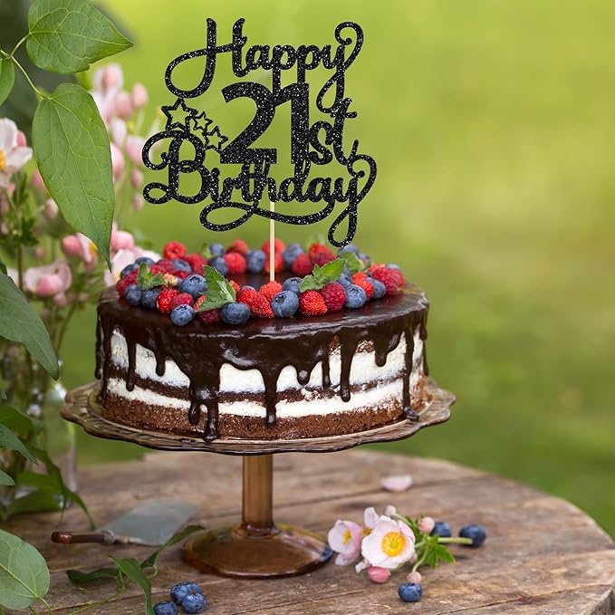 1 Pack Happy 21st Birthday Cake Topper Black Glitter 21 & Fabulous Cheers to 21 Years Old Birthday Cake Pick for Celebrating 21st Birthday Anniversary Party Cake Decorations Supplies