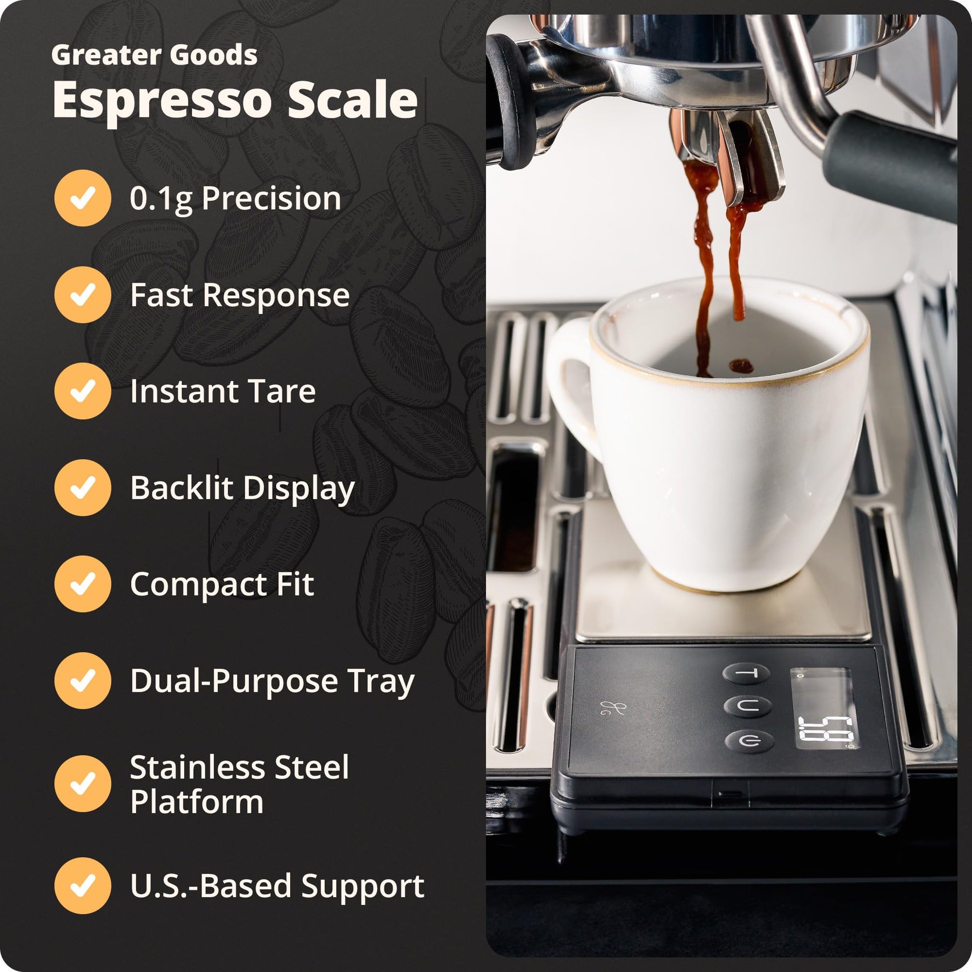 Greater Goods Digital Espresso Scale with 0.1g Precision, 750g Capacity