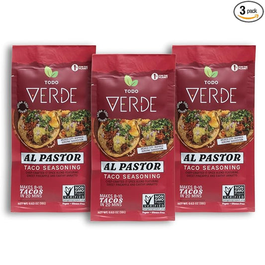 Todo Verde Taco Seasoning - Al Pastor | Gourmet Taco Seasoning with Sweet Pineapple and Black Garlic | Vegan, Gluten Free, Preservative Free | Makes 24 Tacos (3 Pack)