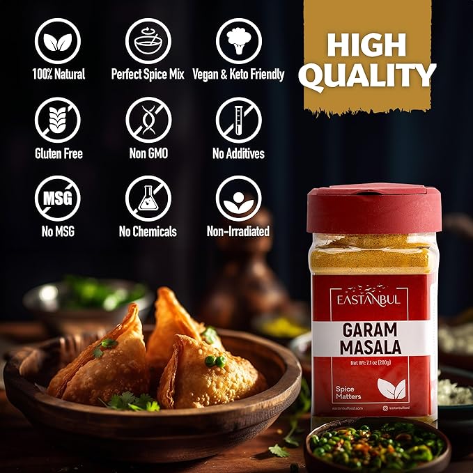 Eastanbul Garam Masala, 7.1oz Garam Masala Spice Powder Mix, Indian Spice, Top Culinary Grade Seasoning, Sodium Free, Sugar Free, No MSG, No Filler, Vegan