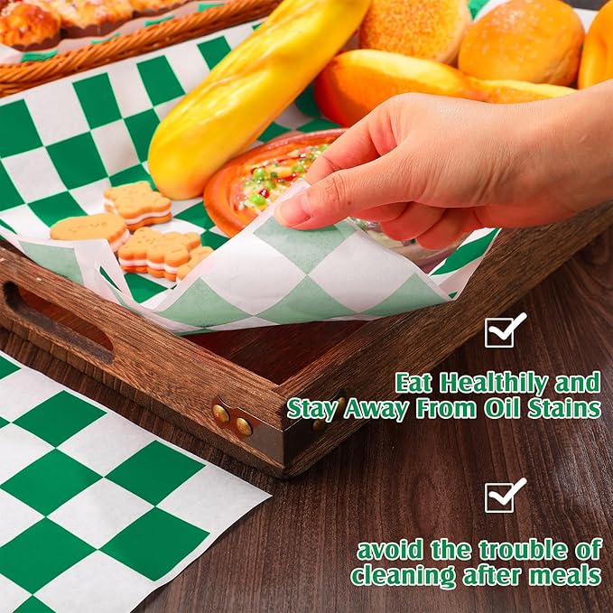 Honeydak 600 Pcs Sandwich Wrapping Paper Sheet 15x15 Checkered Food Wax Sheets Parchment Burgers Paper Basket Liner Grease Restaurant Wedding Party Supplies for Wrapping Bread BBQ