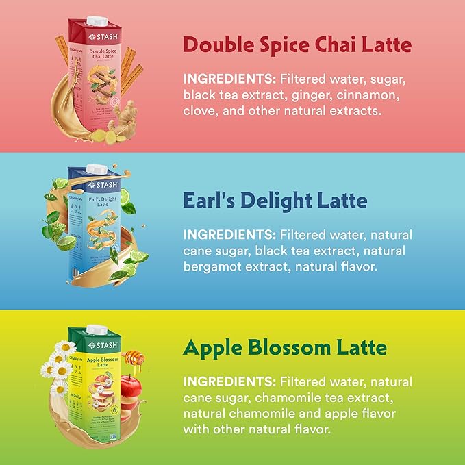 STASH Earl's Delight Earl Grey Tea Latte Concentrate - Barista Style Caffeinated Black Tea Beverage - Crafted in Oregon - Plant Based and Dairy-Free, Serve Hot or Iced, 32 fl oz (Pack of 6)