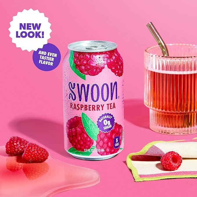 Swoon Raspberry Iced Tea - Sugar Free, Gluten Free, Low Carb, Paleo-Friendly - Flavored Keto Drinks Made with Organic Black Tea and Sweetened by Monk Fruit and Stevia (Pack of 12)