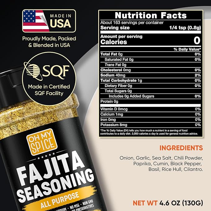 Fajita Seasoning Mix All Purpose Seasoning - Gluten Free & Low Sodium Mexican Seasonings Blend for Meat, Vegetables, Steak & Chicken. Taco Mix Spice. Everything Fajitas Seasonings Mix Spices. 4.6oz